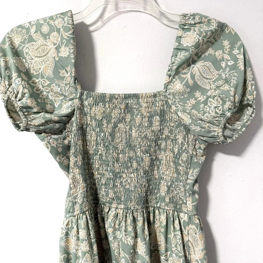 Band of the Free Sage Ivory Floral Puff Sleeve Wide Leg Jumpsuit‎ S